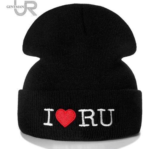 New Unisex Beanie Hat I LOVE RU Letter Casual Winter Hats For Men Women Warm Knitted Hat Fashion Solid Streetwear Beanie Cap
