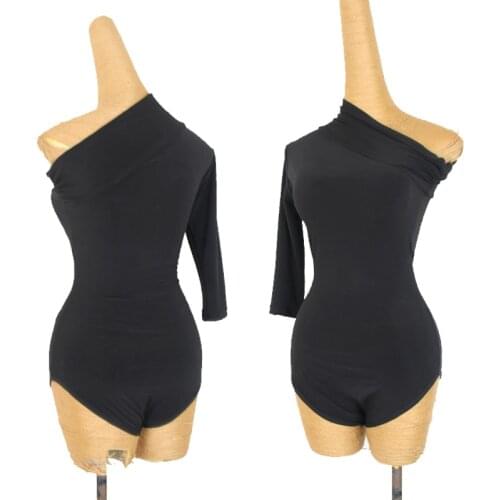 Latin Dance Practice Clothes Black Tops Singe Sleeve Bodysuit Women Ballroom Dance Wear Tango Cha Cha Samba Salsa Shirt DNV14428