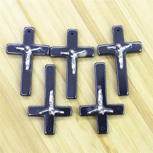 New Men Women Black Hematite Necklace Magnet Beads Jesus Cross Pendant Magnetic Therapy Care Necklaces Jewelry Gifts