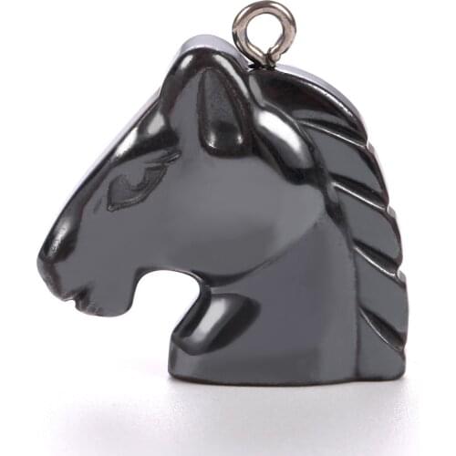 Nature Horse Head Hematite Stone Bone Pendant Bead Charm Metal 24x23x5mm Jewelry DIY Necklace Making Accessories For Women Men