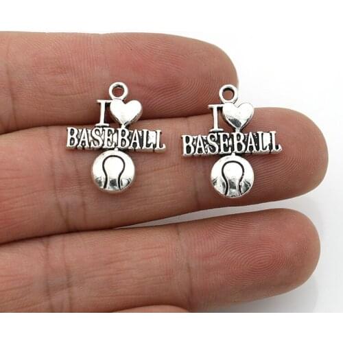 JAKONGO I Love Baseball Charms Pendants for Jewelry Making Bracelet DIY Accessories Findings 22x18mm 10pcs/lot