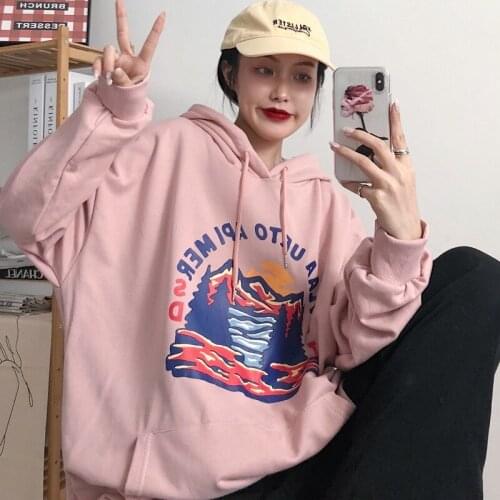 Casual Vintage Sweatshirt Womens Loose Korean Version BF Thin Oversize Autumn And Winter Hoodies Em