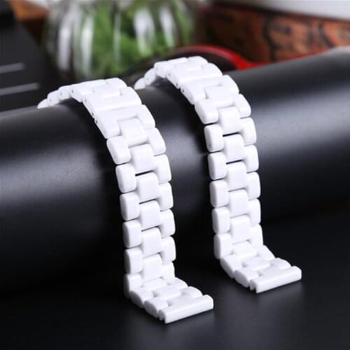 14mm 16mm 18mm Ceramic Watch Band Watchband Stainless Steel Clasp Strap Belt Wrist Bracelet Loop White + Tool + Pin