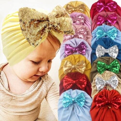 Boy Baby Girls Hat With Paillette Bow Knot Newborn Solid Beanie Caps Big Bowknot Floral Infant Toddler Hats Beanie Kids Caps