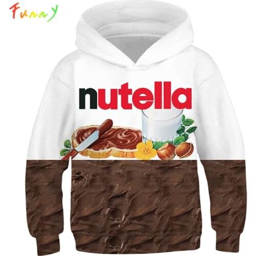 3D Print Nutella Food Chicken Pizza Girls Boys Hoodies Kids Hooded Sweatshirts Clothes 2019 Fall Long Sleeve Pullovers Tops Teen