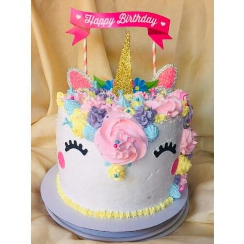 Glitter Unicorn horn eye Happy Birthday Cake Topper Cake Decoration Party Supplies for Children Adults Cupcake Topper