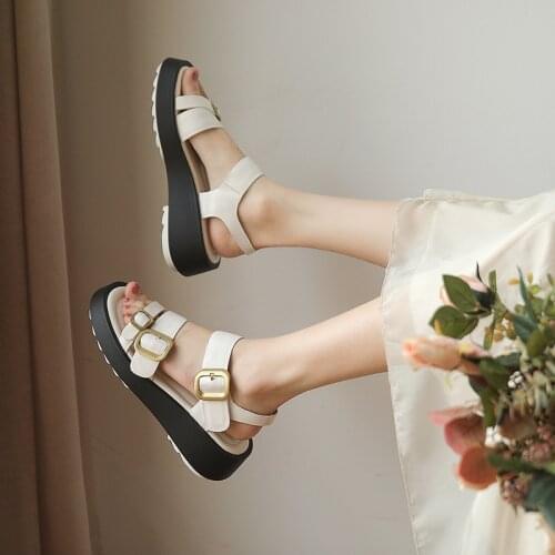 Platform Shoes Women Genuine Cow Leather Sandals For Women Shoes 2021 Summer Open-Toed Women Slippers