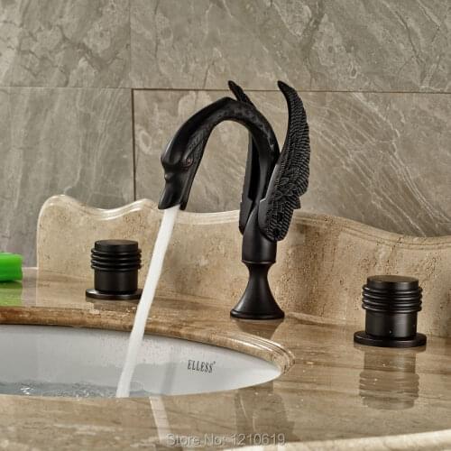 Uythner Newly Oil Rubbed Bronze Bathroom Basin Faucet Sink Mixer Tap Three Holes Swan Style Cold&Hot Water Tap