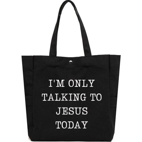 I am Only Talking To Jesus Printed Tote Bag Gift for Christian Women Female Funny Church Bag Book Bag Work Bag Large Capacity