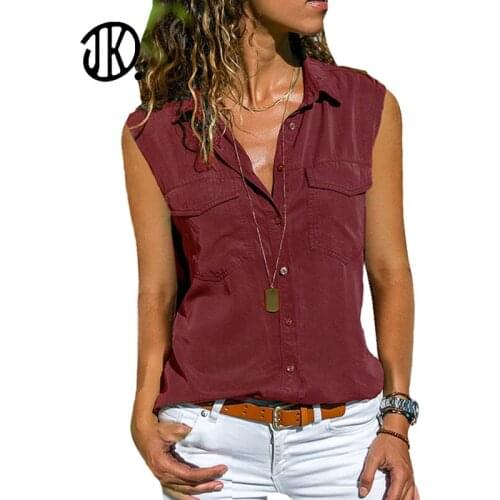 Ladies Workwear Lapel T-shirt Solid Color Sleeveless Plus Size Top 8XL Loose Large Size T Shirt Summer Casual Pocket Design Tees