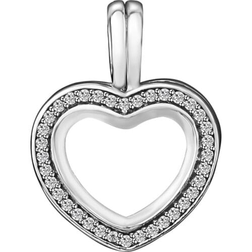 Sparkling Floating Heart Locket Charms for Bracelets Original 925 Sterling Silver Metal Beads DIY Necklace Jewelry Making Bijoux