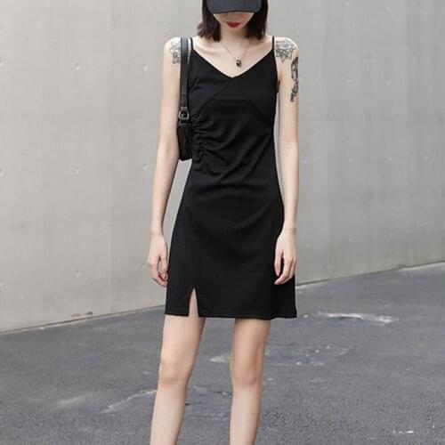 Summer Polyester Womens Dress Round Collar Sleeveless Pullover Halter White Black Solid Fashion Office Lady Dress
