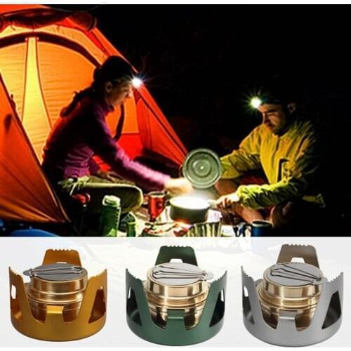 1Pc Metal Alcoho Stove Burner with Aluminum Alloy Stand Lid for Outdoor Camping Hiking Backpacking Cooking Portable
