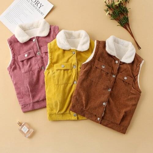 2-8Age Boys and girls autumn winter plus velvet warm jacket vest corduroy fabric thickened Cardigan coat quality child clothing