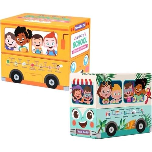 220 Pcs/Set School Bus English Word Flash Card Children Baby Enlightenment Learning Cards Educational Toys