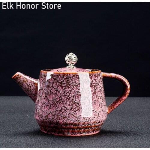 240ml Vintage Temmoku Glaze Ceramic Teapot Kiln Fambe Japanese Style Teakettle Coarse Porcelain Single Pots Kung Fu Tea Teaset
