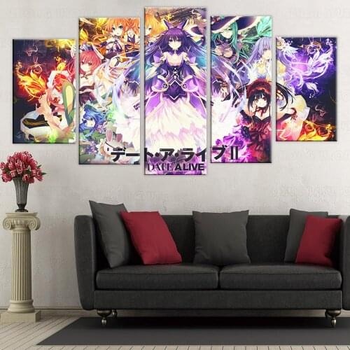 5 Piece DATE A LIVE Japan Popular Animation Poster Paintings on Canvas Fort Cartoon Nite Wall Pictures Decor Canvas frame