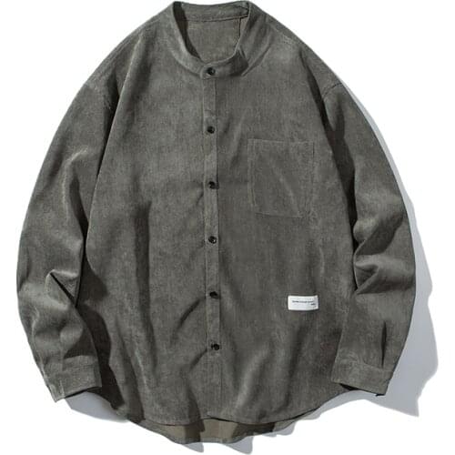 5XL 6XL 7XL Plus Size Corduroy Shirt for Men Long Sleeve Stand Collar Smart Casual Male Offices Formal Wear Fashion Shirts Thin