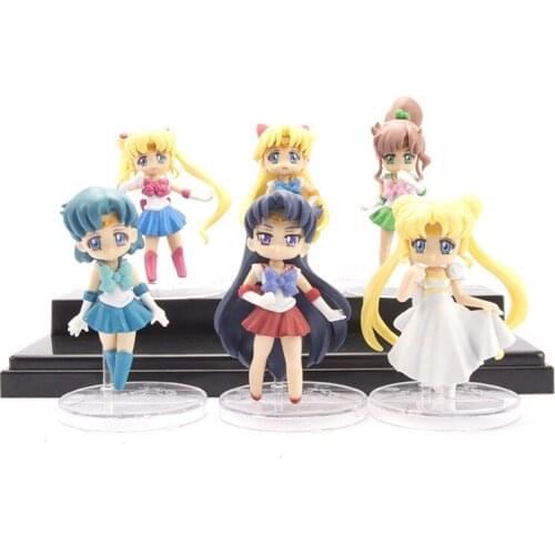 6PCS Anime Sailor Moon Tsukino Usagi 8CM Model Toy Car Decoration Baking Ornaments Doll
