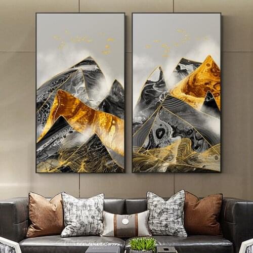 Abstract Golden Mountain Sky Canvas Art Landscape Poster Print Modern Painting Decor Wall Art For Living Room cuadros decoracion