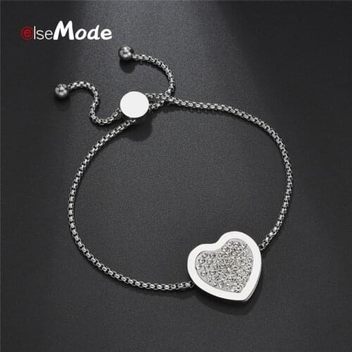 ELSEMODE Stainless Steel CZ Heart Bracelet Custom Name Wedding Personalized Adjustable браслет For Anniversary Women Girl Gift