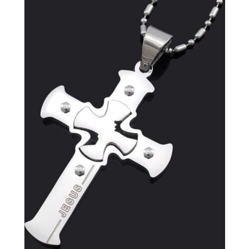 ATGO Jesus Piece Chain Cross Stainless Steel i love you to the moon and back Christmas High Quality pendant BP1169