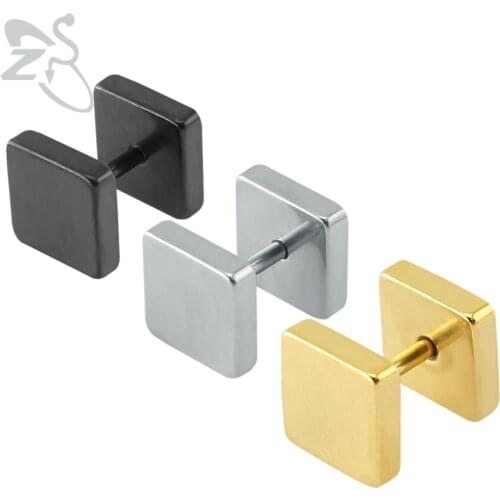 Black quare earrings for men gold stud earrings hip hop small stud earrings stainless steel spike jewellery fake ear tunnels