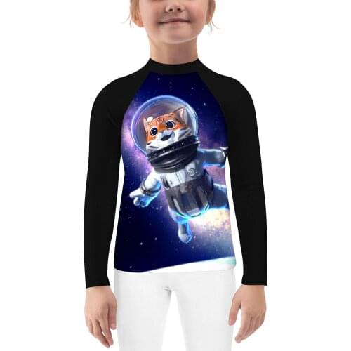 Youth Kids Space Cat No Gi Jiu Jitsu Compression Activewear Long Sleeve Workout Rash Guards for Running Swimming Watersport