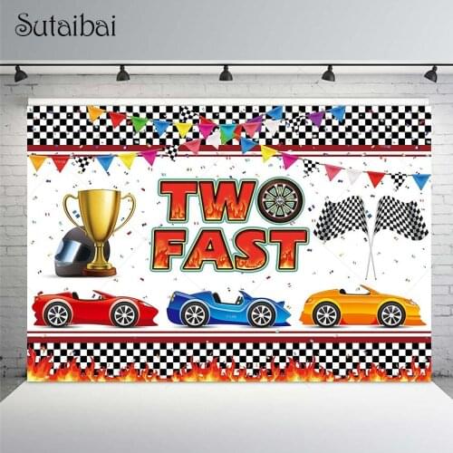 Two Fast 2nd Birthday Party Backdrop Growing Up Racing Car Background Milestone Decor Baby Boy Photo Booth Photography Props