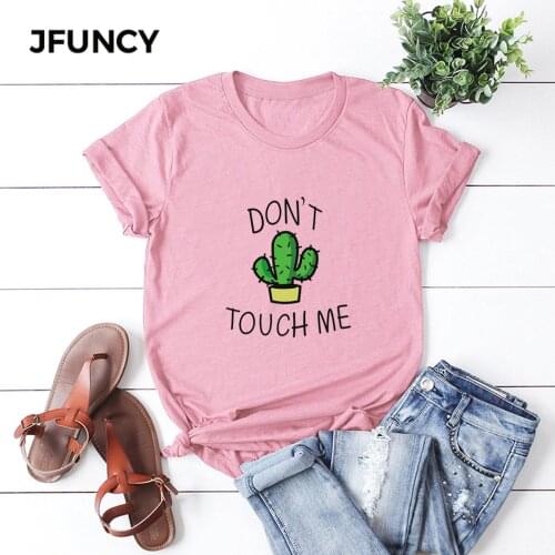 JFUNCY Creative Cactus Print Oversize Women Loose Tee Tops 100% Cotton Summer T-Shirt Woman Shirts Fashion Casual Mujer Tshirt