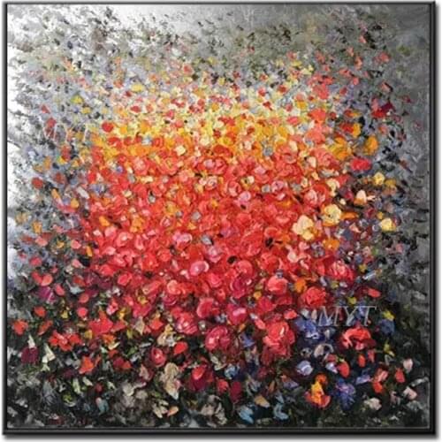 A sea of red flowers Oil Painting 100% Handmade New Design Canvas Wall Decor Fine Art Decorative Paintings For Living Room