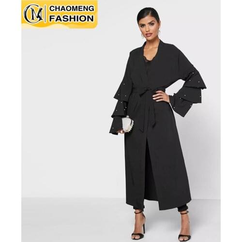 New Modest Fashion Simple Pearl Kimono Elegant Muslim For Women Cardigan Turkish Islamic Ramadan Arab Dubai Abaya Mujer Ropa