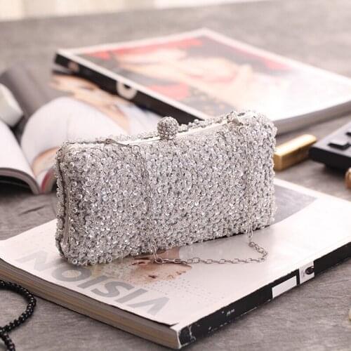 China Manufacture Sequin Beaded Evening Bags Women Clutch Female Party Purse Chains Handbag Women Messenger Bag