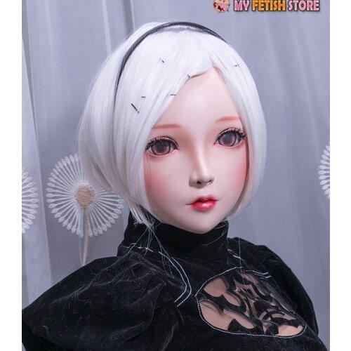 KM1112) Handmade Female Resin Crossdress Sweet Girl Half Head Lolita Japanese Character Anime BJD Doll Cosplay Kigurumi Mask