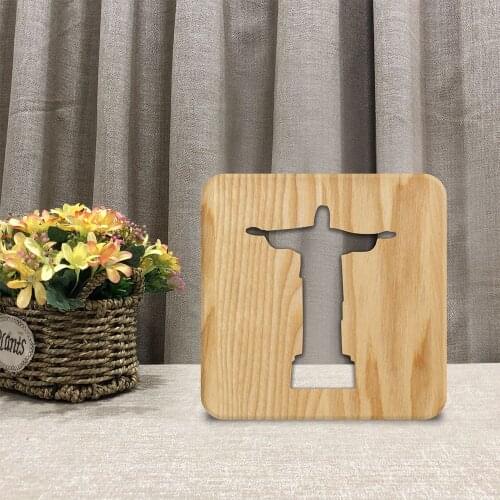 Creative 3D Night Lights Jesus Wooden Table Lamps USB Childrens Bedside Light Wood Craft Lights European Style Decoration Lamp