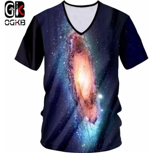 OGKB New Harajuku Unisex Sexy Tshirt Women/mens Cool Print Galaxy Space 3D V-neck T-shirt Man Workout Fitness Casual T Shirts