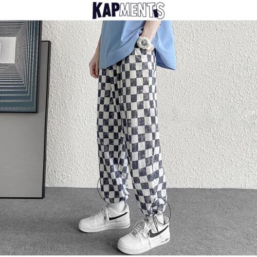 KAPMENTS Men Plaid Straight Wide Leg Sweatpants 2021 Mens Harajuku Streetwear Vintage Joggers Male Korean Fashion Sweat Joggers