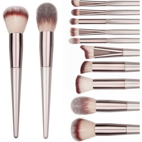 Wooden Champagne Makeup Brushes Set for Foundation Powder Blush Eyeshadow Concealer Lip Eye Make Up Brush Luxury Cosmetics Tools