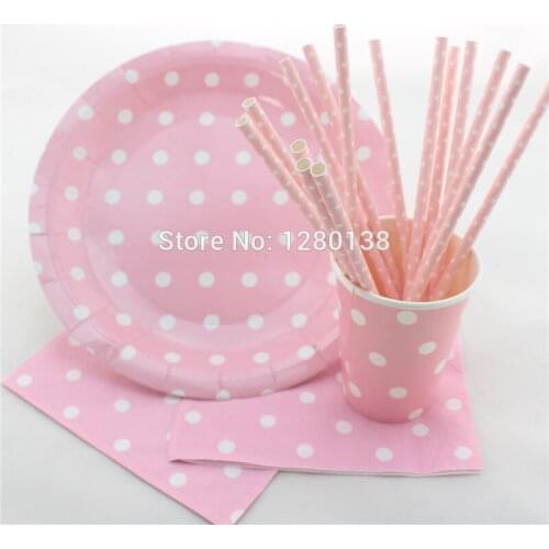 More Colors Disposable Tableware Polka Dot Design Party Paper Plates Coffee Cups Baby Shower Favor Paper Napkins Drinking Straws
