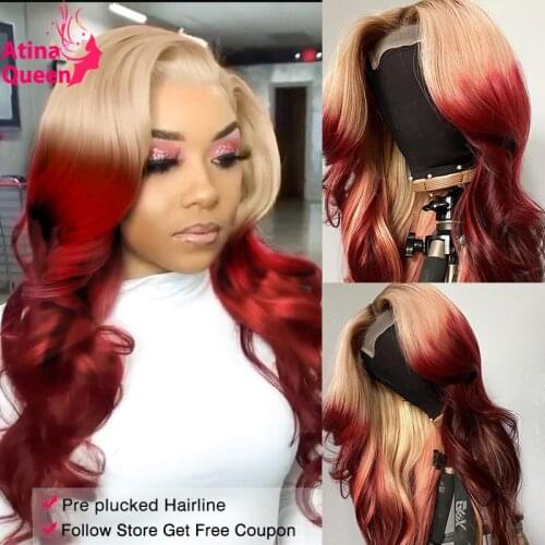 Colored 99j Burgundy Red Wig Ombre 613 Lace Front Human Hair Wig Body Wave Blonde HD Lace Frontal Wigs Remy Perruque Pre Plucked