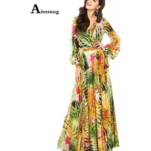 Plus Size3XL Women Summer Dress Elegant Long Maxi Dresses Big Size Female Long Sleeve Bohemain Flower Print Beach Dress vestidos