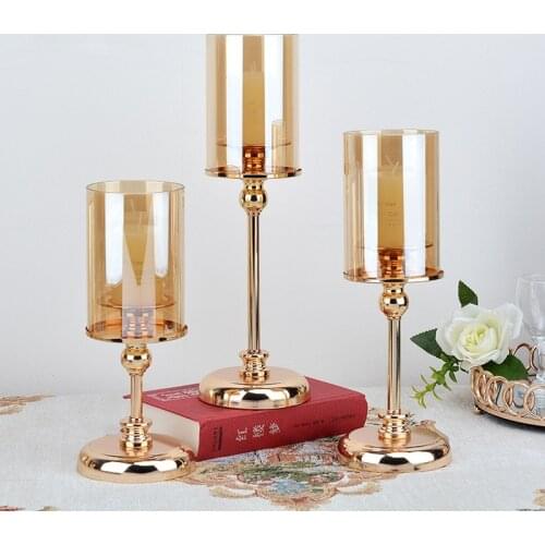 Nordic Style Candle Holders Modern Glasses Golden Accessories Candle Holders Wedding Cylinder Portavelas Home Decoration EI50CH