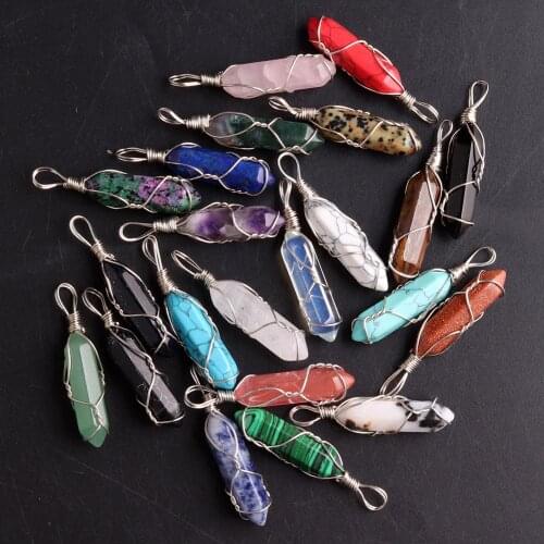 50PCS Wholesale Jewelry Pendant Natural Gem Stone Pendants For Women Making Necklace Choker Crystal Hexagonal Chakra Pendulum