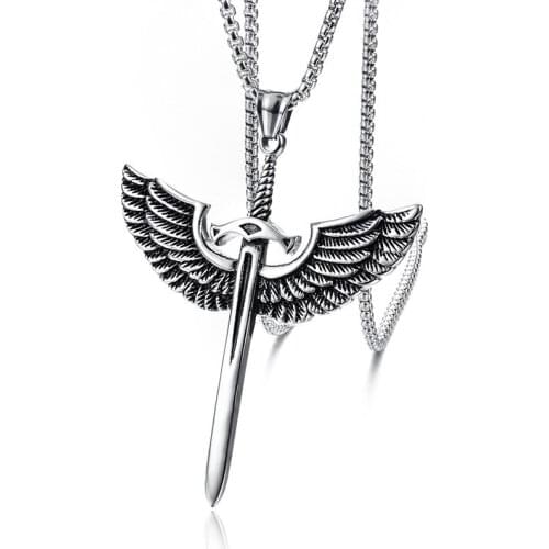 Popular European and American Cross Wing Pendant Necklace Fashion Mens Knight Sword Shaped Hip Hop Personalized Necklace Jewelr