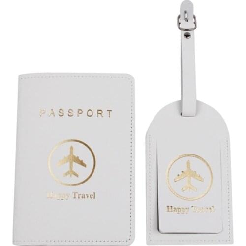Portable Happy Travel PU Leather Passport Case Holder with Luggage Tags Credit Card Protector for Women Men Couples