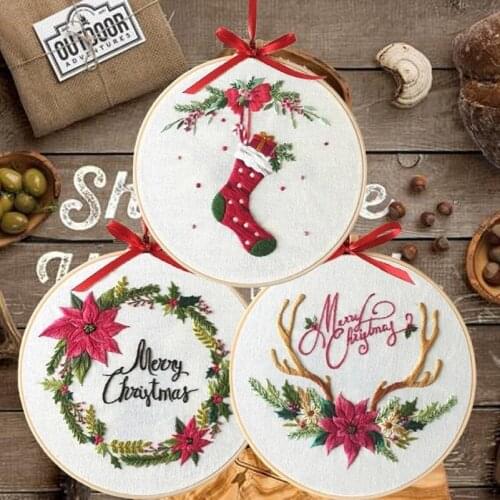 Christmas Embroidery Kit for Beginners Christmas Gift Embroidery Set Embroidery Pattern Home Decor Craft Kit English Manual