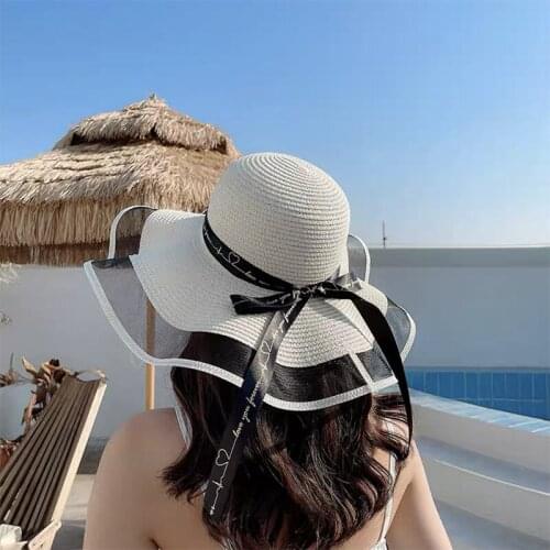 Wide Brim Hat With Big Wave Bow Sun Hat Beach Hat Panama Ladies Straw Hat UV Protection Foldable Sun Hat Holiday Outdoor Sports