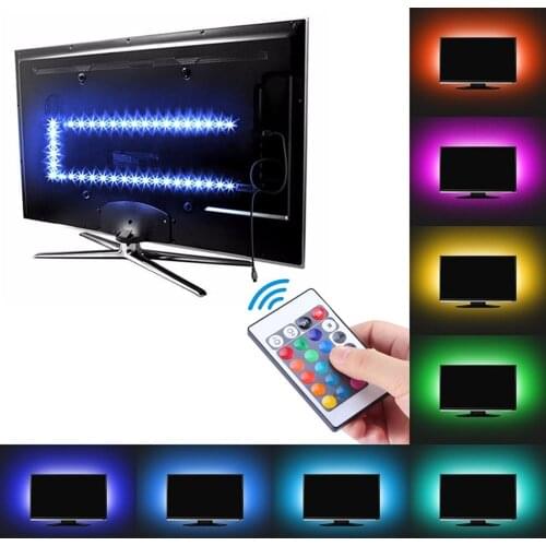 RGB LED Light Strip USB Powered 5V SMD 5050 Flexible Waterproof TV Back Light with 24 Keys Remote Control for TV Background