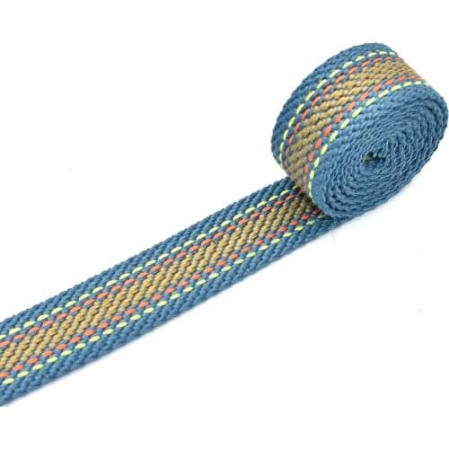 1"Blue Woven Webbing Leash Ribbon Webbing Belt Bag Webbing Knit Tape Ribbon Canvas Webbing Striped Ribbon for Textile Sewing