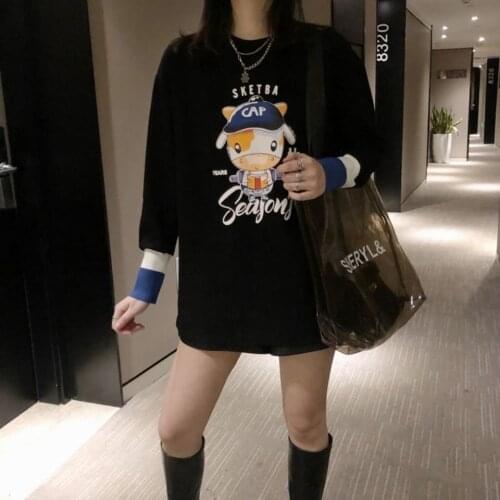 Spring High Quality Women Long Sleeve T-Shirt Loose T-Shirts Fashion Joining Together Clothing